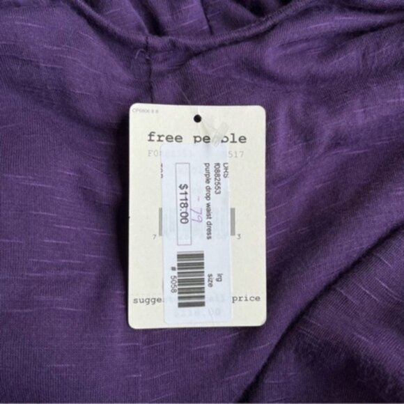 🔥 NWT Free People Cowl Neck Drop Waist Purple Black Plisse Hem Dress - Picture 8 of 12